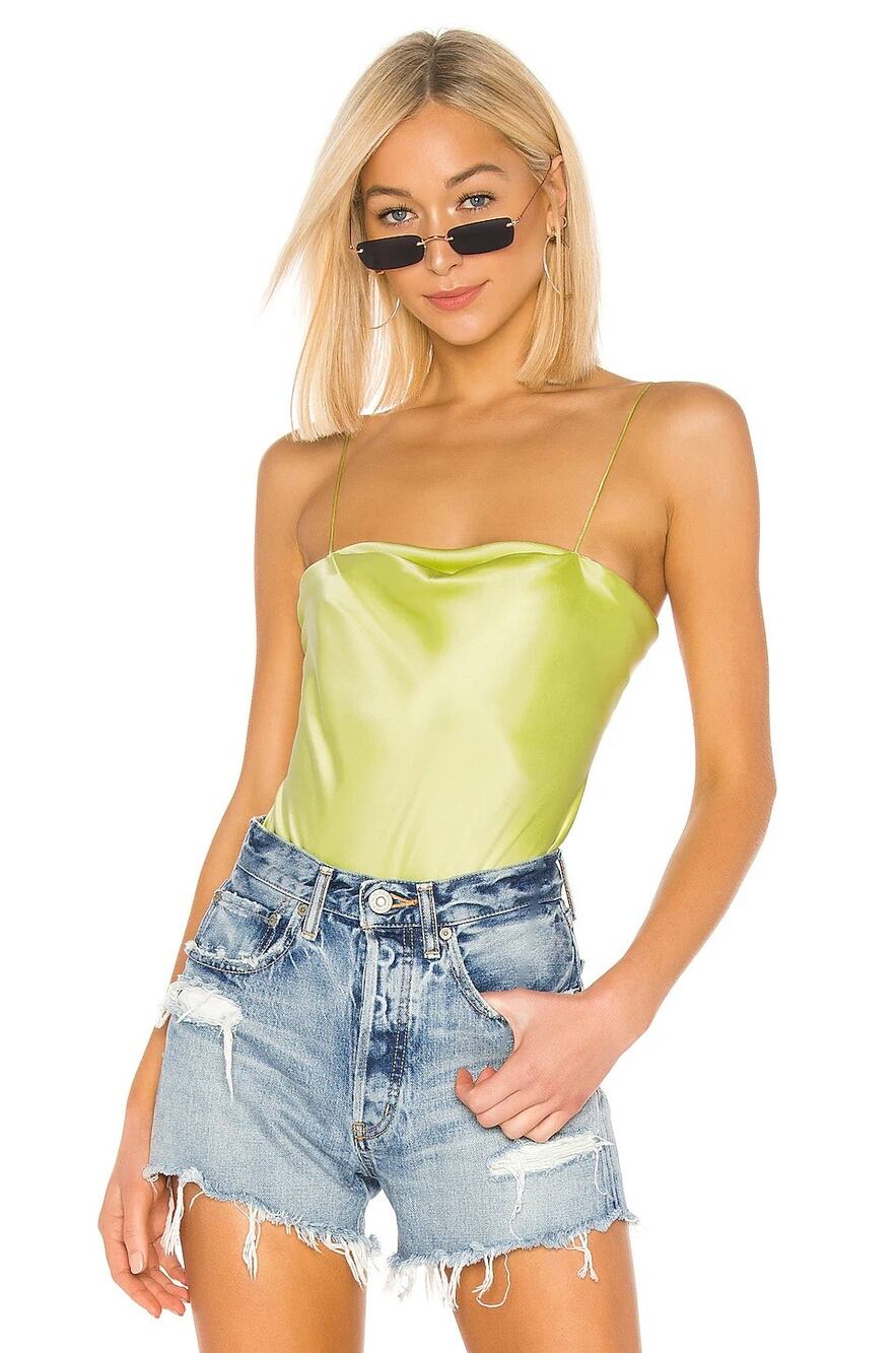 ALIX NYC Dean Silk Satin Bodysuit Limoncello Size Small